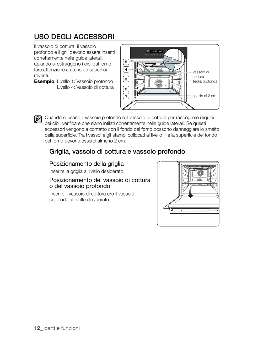 Samsung BF66CDSTL/XET manual Uso degli accessori, Griglia, vassoio di cottura e vassoio profondo 