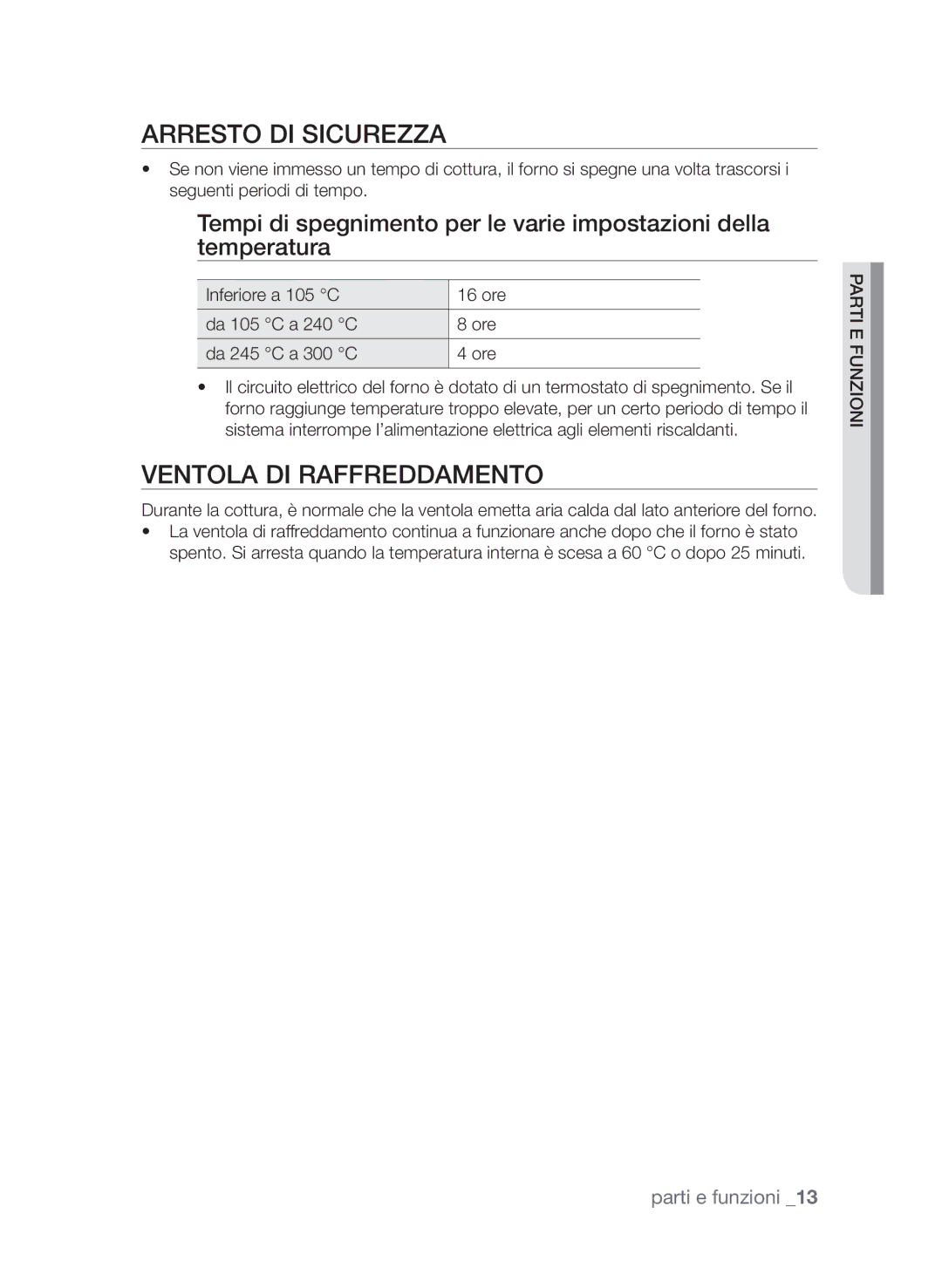 Samsung BF66CDSTL/XET manual Arresto di sicurezza, Ventola di raffreddamento 