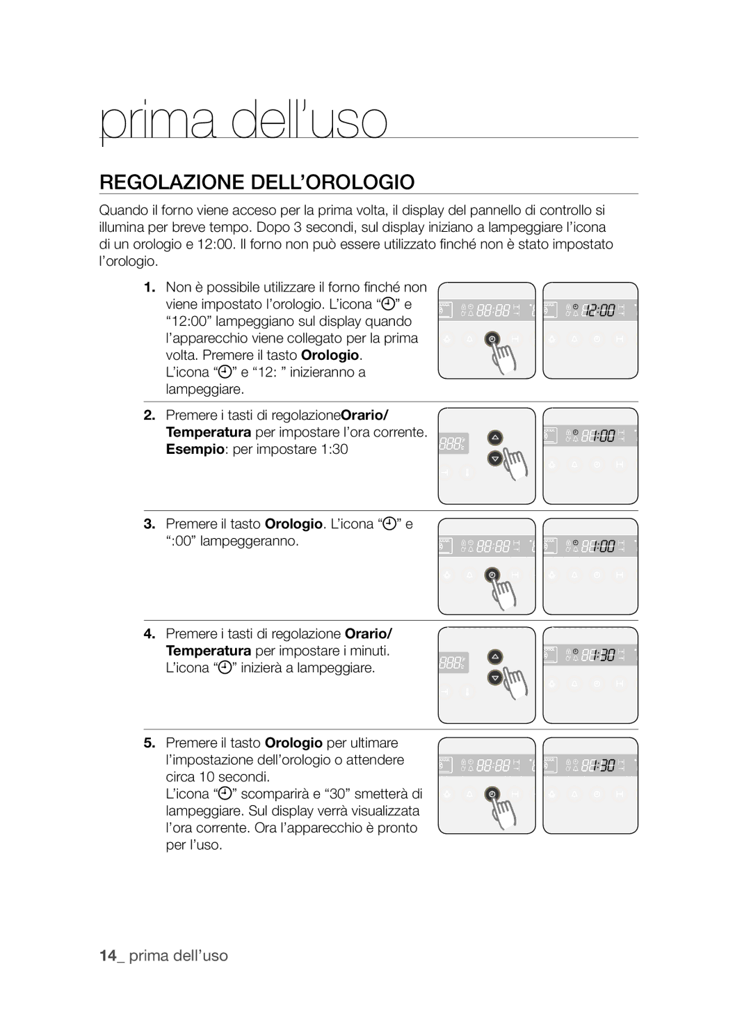 Samsung BF66CDSTL/XET manual Prima dell’uso, RegoLazione DeLL’oroLogio 