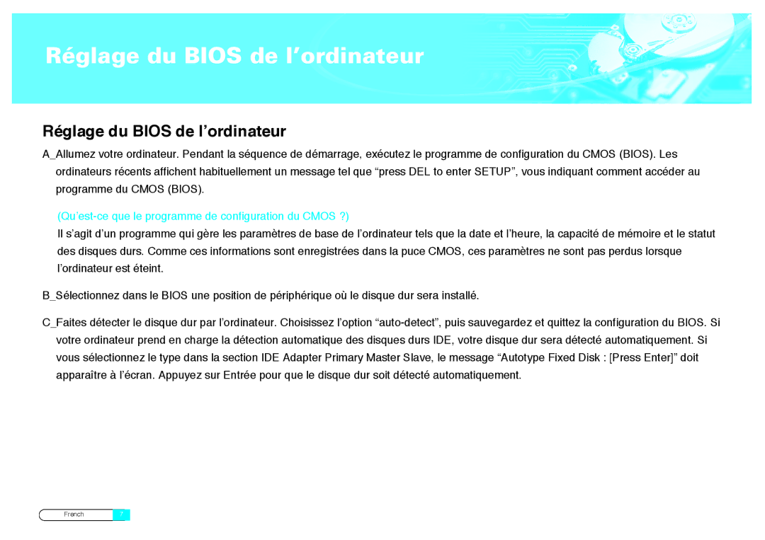 Samsung BF68-00160B manual Réglage du Bios de l’ordinateur, Qu’est-ce que le programme de configuration du Cmos ? 