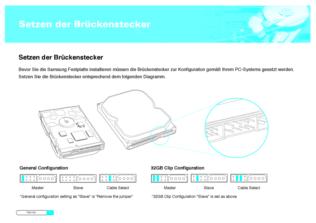 Samsung BF68-00160B manual Setzen der Brückenstecker 