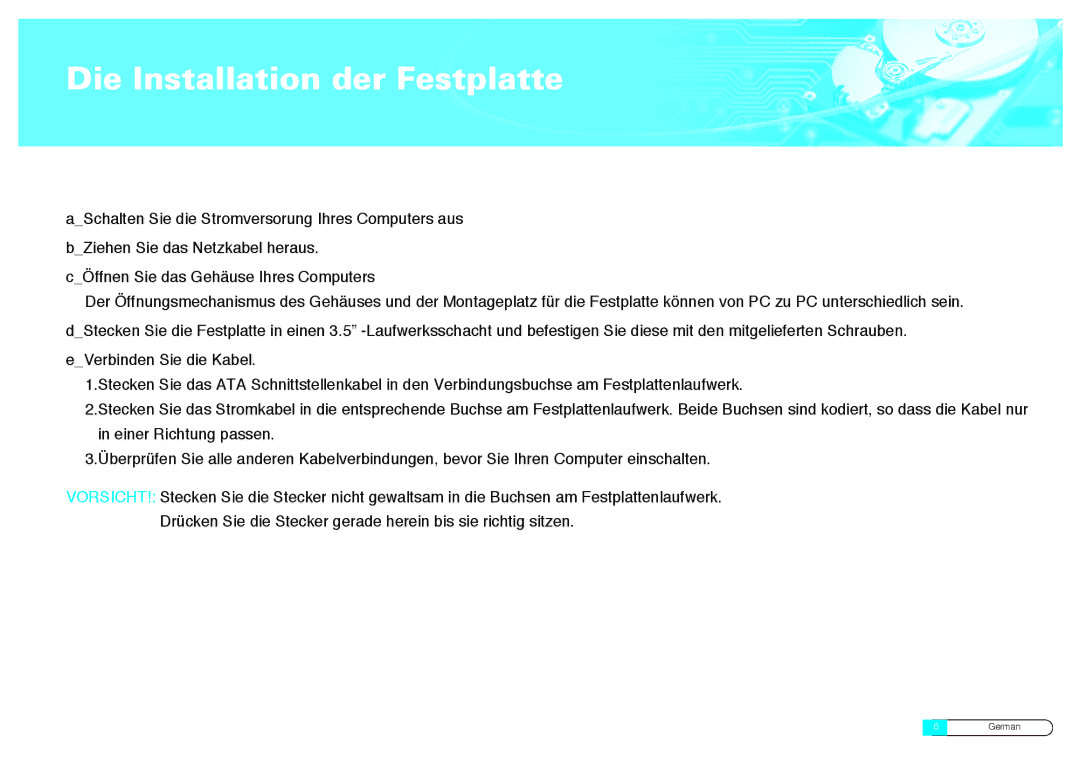 Samsung BF68-00160B manual Die Installation der Festplatte 