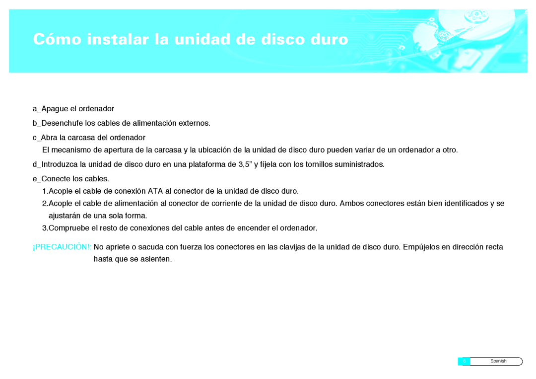 Samsung BF68-00160B manual Cómo instalar la unidad de disco duro 