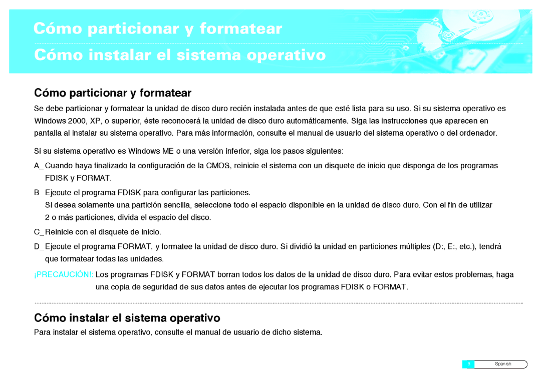 Samsung BF68-00160B manual Cómo particionar y formatear, Cómo instalar el sistema operativo 