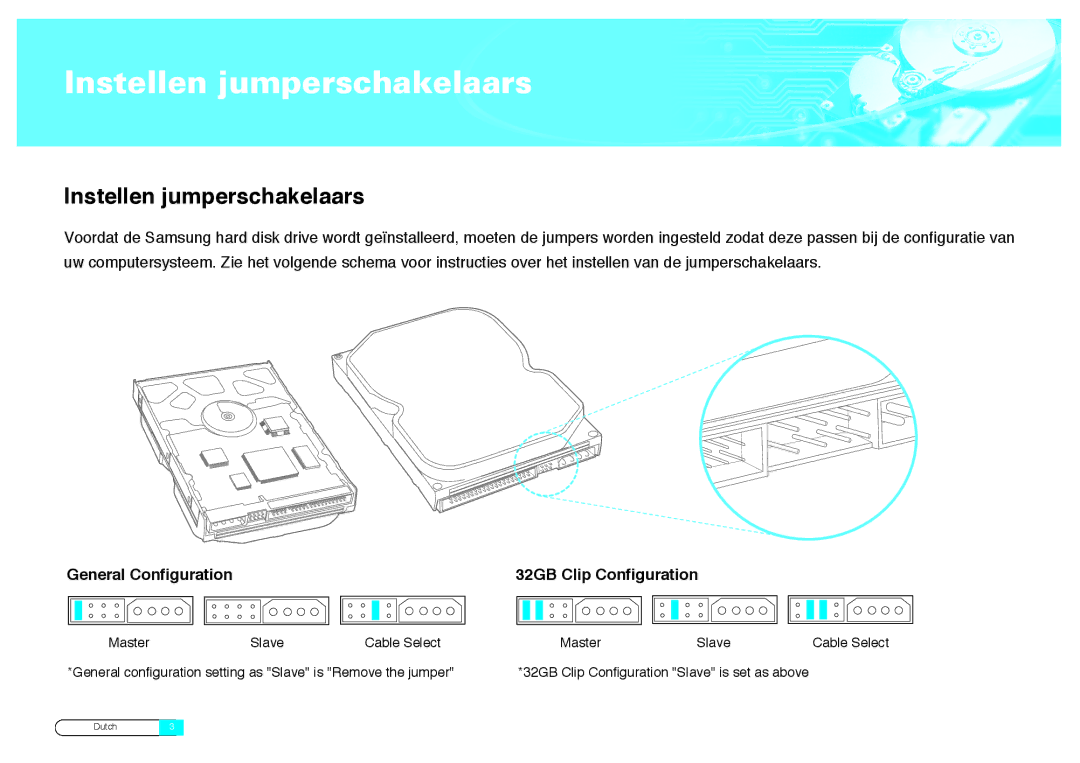 Samsung BF68-00160B manual Instellen jumperschakelaars 