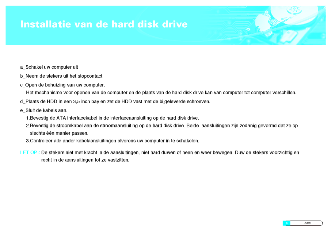 Samsung BF68-00160B manual Installatie van de hard disk drive 