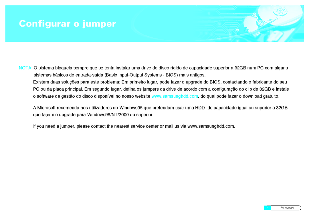 Samsung BF68-00160B manual Configurar o jumper 