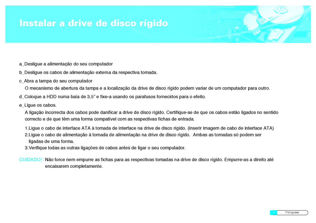 Samsung BF68-00160B manual Instalar a drive de disco rígido 