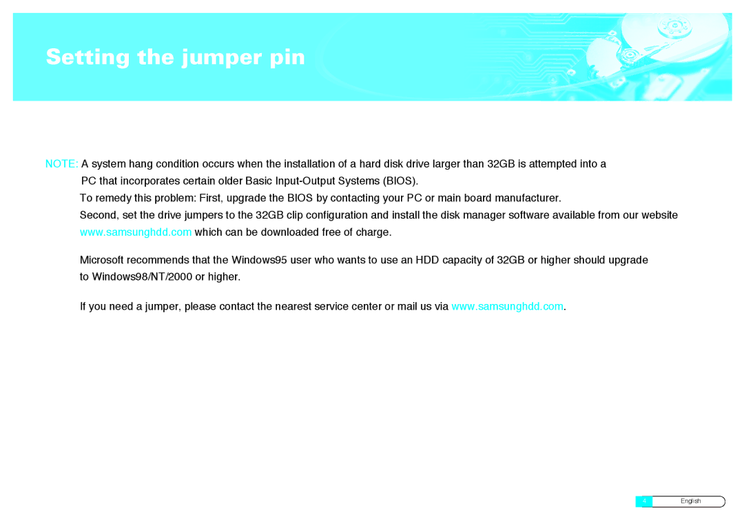 Samsung BF68-00160B manual Setting the jumper pin 