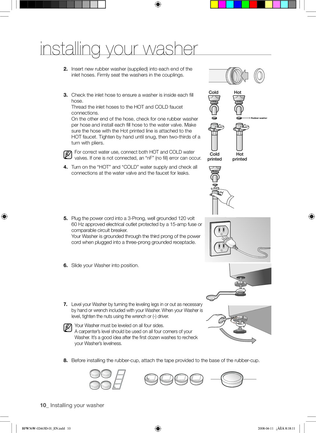 Samsung BFW36W user manual Slide your Washer into position 