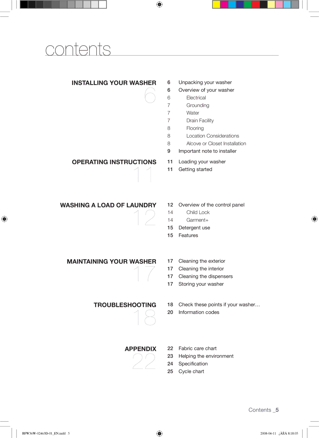 Samsung BFW36W user manual Contents 