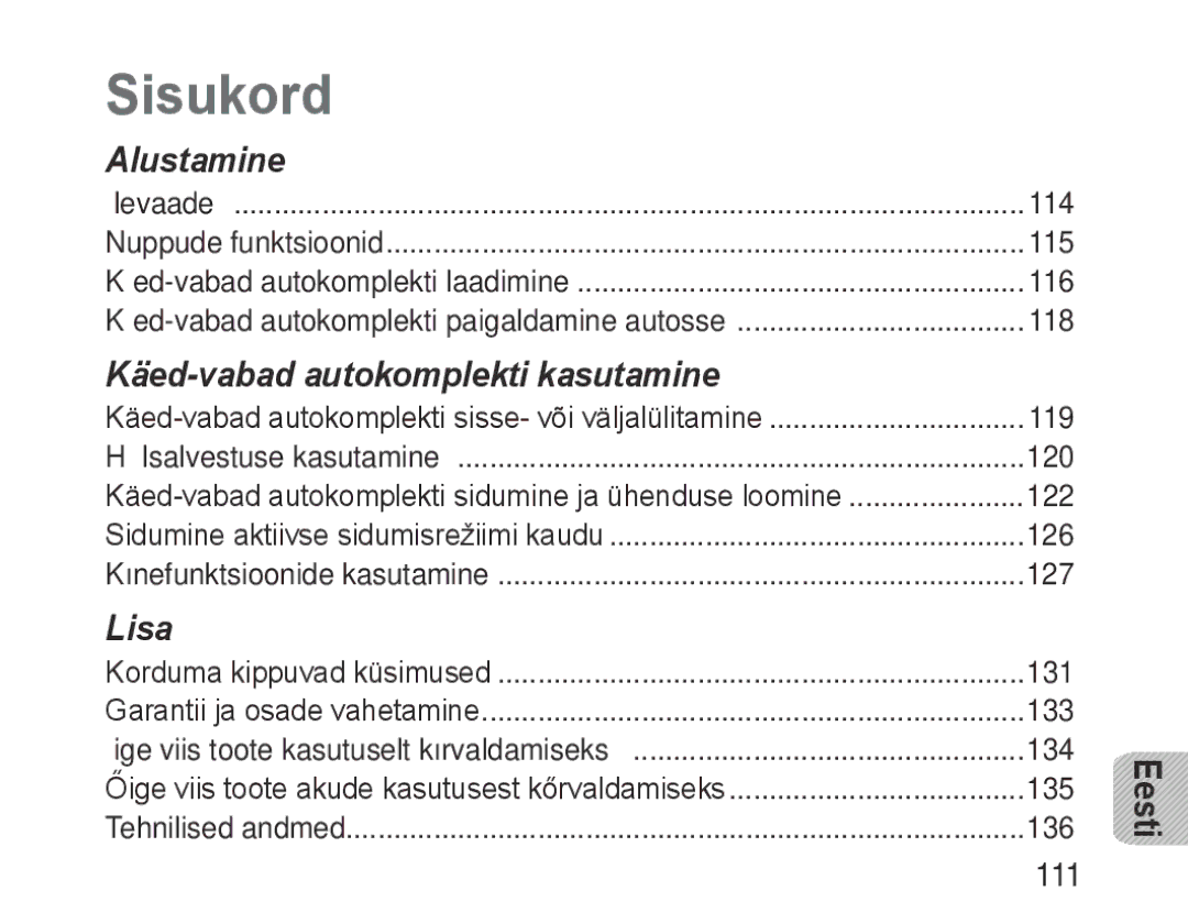 Samsung BHF1000VBECSER, BHF1000VBECSEB manual Sisukord, 111 