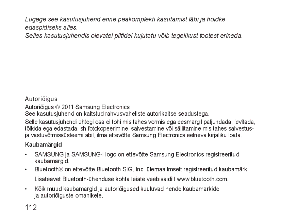 Samsung BHF1000VBECSEB, BHF1000VBECSER manual 112, Autoriõigus 