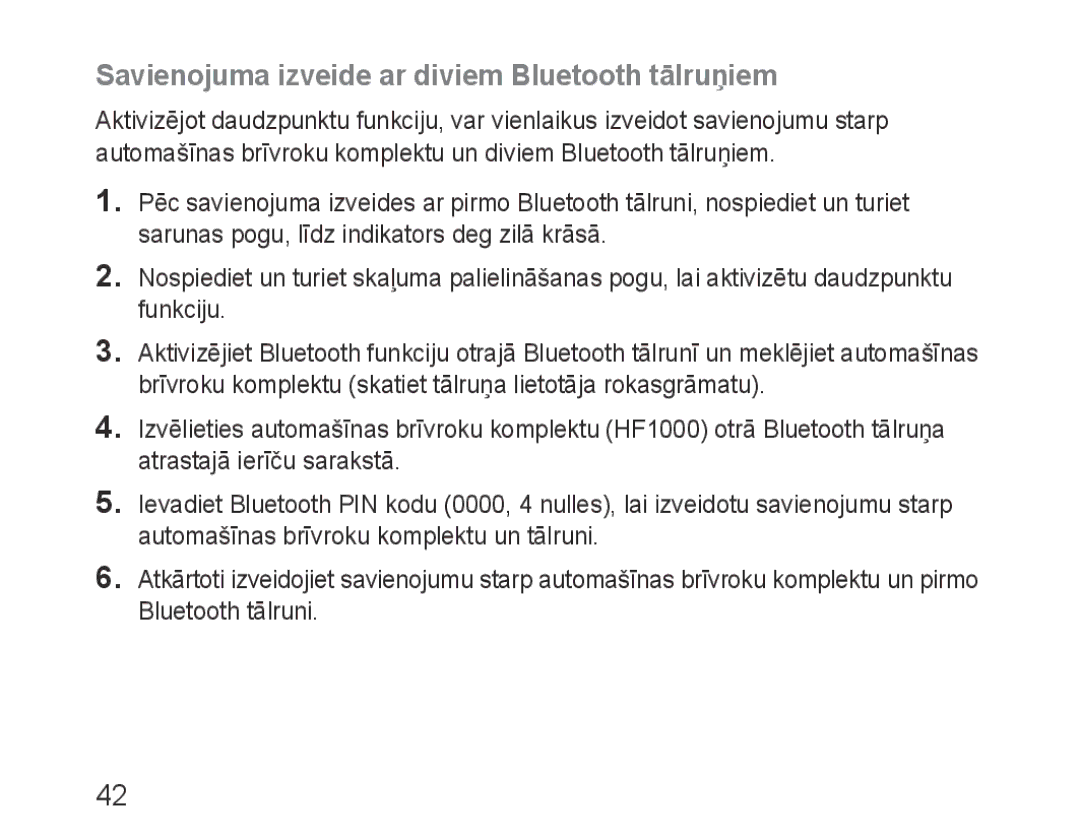 Samsung BHF1000VBECSEB, BHF1000VBECSER manual Savienojuma izveide ar diviem Bluetooth tālruņiem 