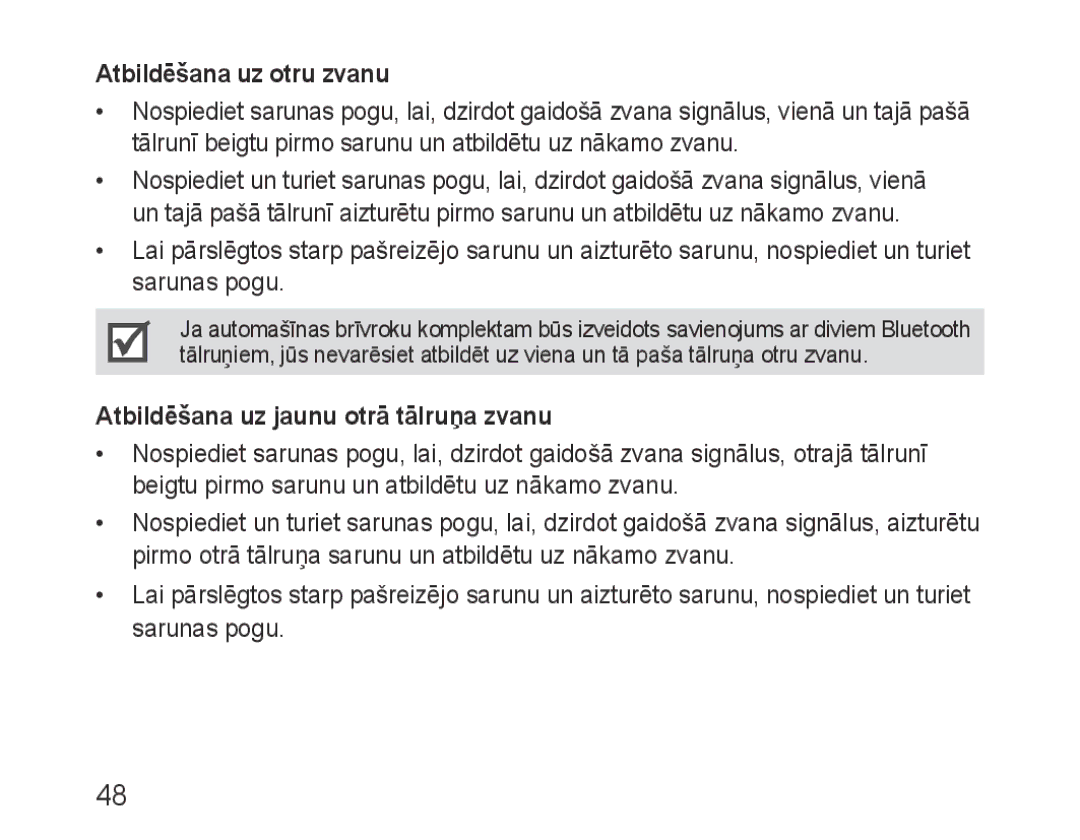 Samsung BHF1000VBECSEB, BHF1000VBECSER manual Atbildēšana uz otru zvanu, Atbildēšana uz jaunu otrā tālruņa zvanu 