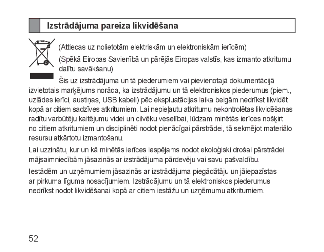 Samsung BHF1000VBECSEB, BHF1000VBECSER manual Izstrādājuma pareiza likvidēšana 