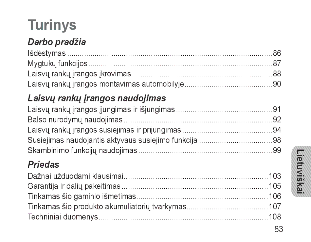 Samsung BHF1000VBECSER, BHF1000VBECSEB manual Turinys 