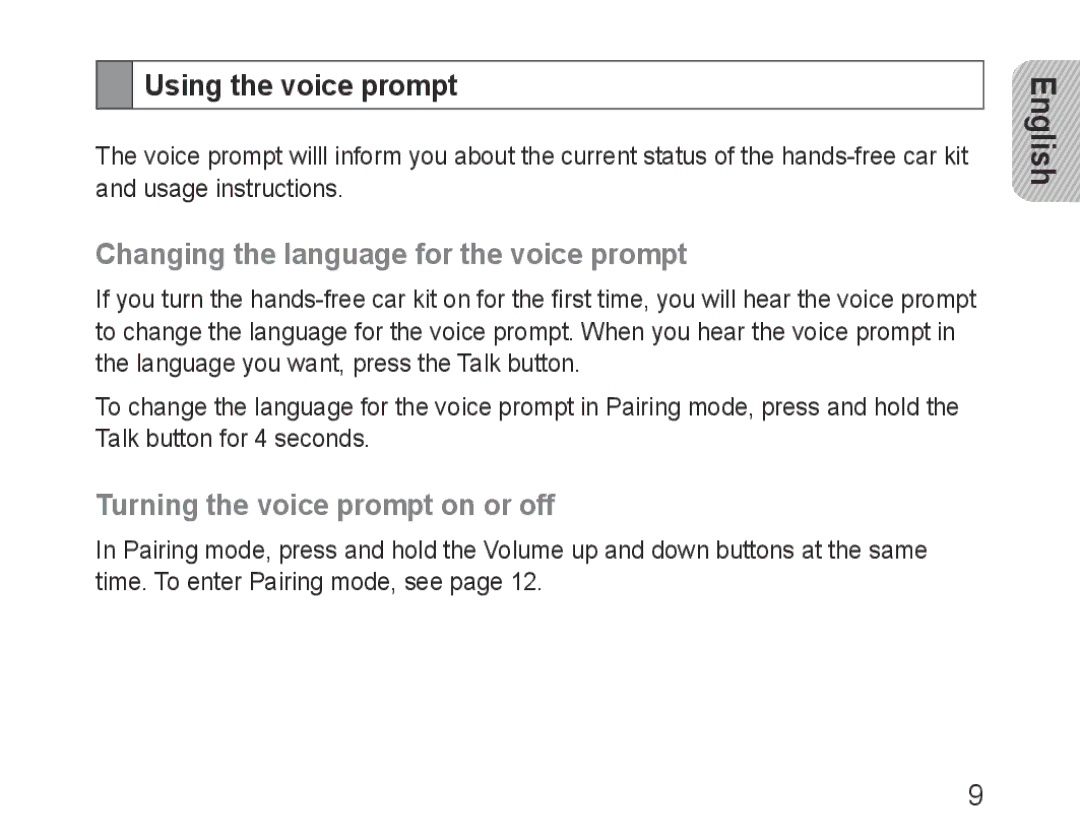 Samsung BHF1000VBECXEF, BHF1000VBECXET, BHF1000VMECFOP Using the voice prompt, Changing the language for the voice prompt 