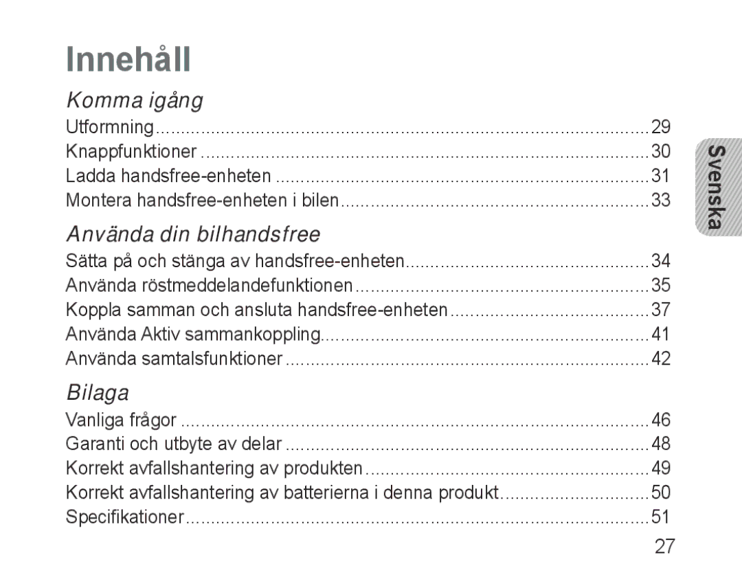 Samsung BHF1000VBECSEB, BHF1000VBECXEF, BHF1000VBECXET, BHF1000VMECFOP, BHF1000VBECFOP, BHF1000VBECXSG, BHF1000VBEGJED Innehåll 