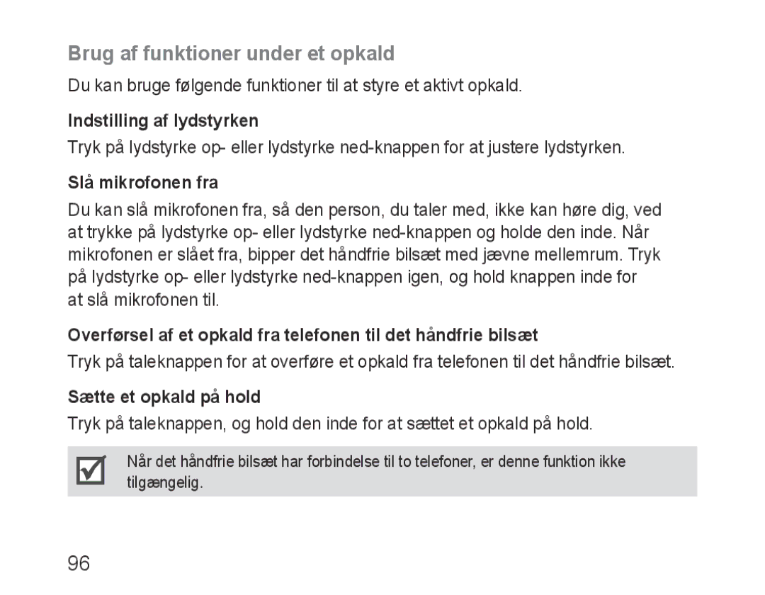 Samsung BHF1000VBECSER, BHF1000VBECXEF Brug af funktioner under et opkald, Indstilling af lydstyrken, Slå mikrofonen fra 