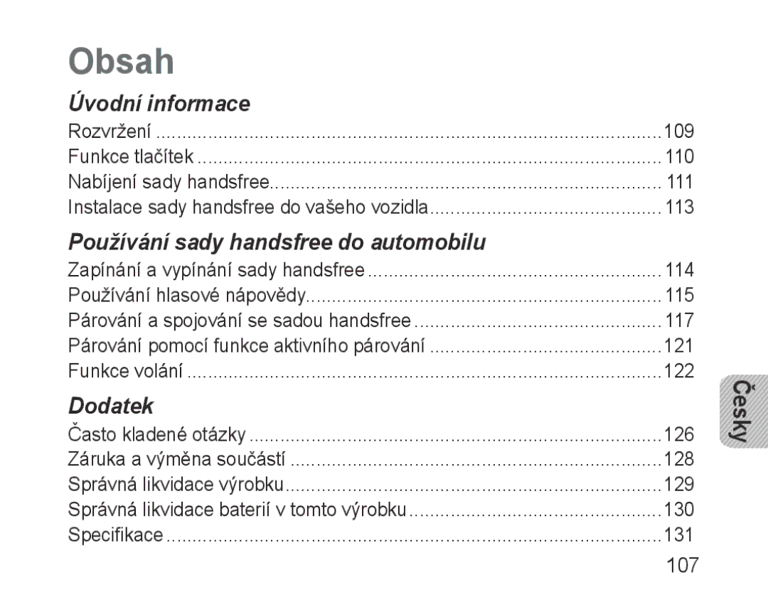 Samsung BHF1000VBECSER, BHF1000VBECXEF, BHF1000VBECXET, BHF1000VMECFOP, BHF1000VBECFOP, BHF1000VBECXSG manual Obsah, 107 