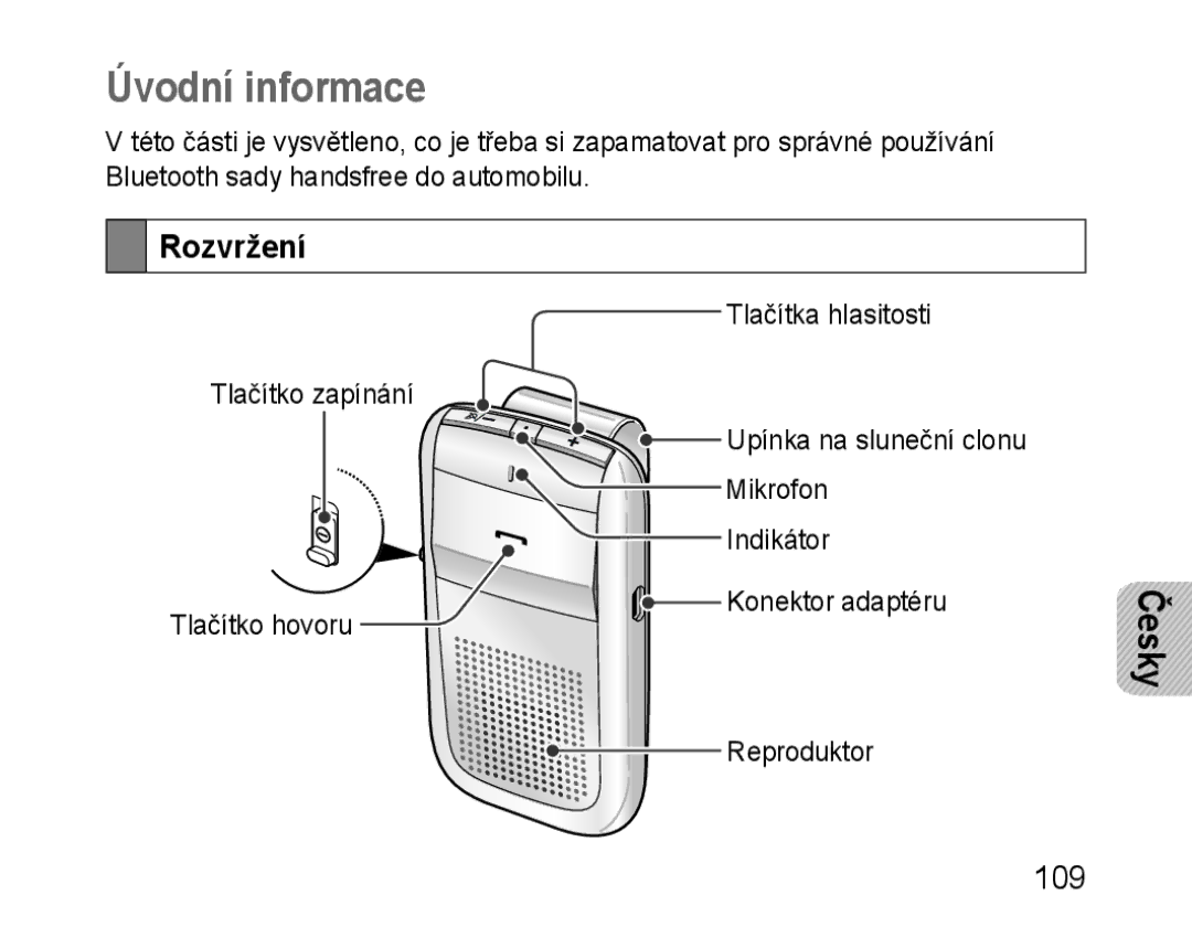 Samsung BHF1000VBECXET, BHF1000VBECXEF, BHF1000VMECFOP, BHF1000VBECFOP manual Úvodní informace, Rozvržení, Česky, 109 