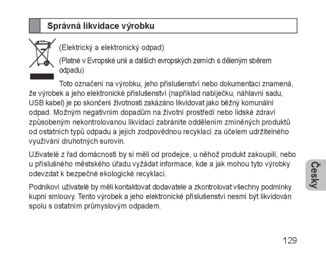 Samsung BHF1000VBECSER, BHF1000VBECXEF, BHF1000VBECXET, BHF1000VMECFOP, BHF1000VBECFOP manual Správná likvidace výrobku, 129 