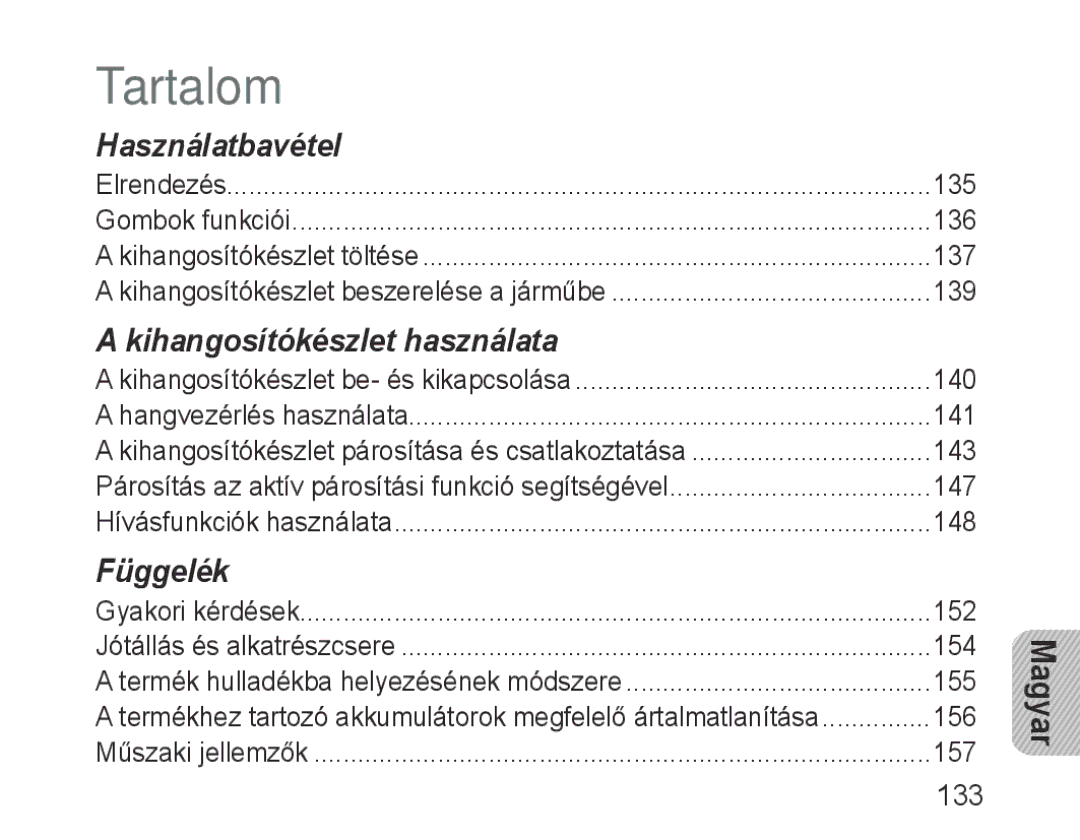 Samsung BHF1000VBECFOP, BHF1000VBECXEF, BHF1000VBECXET, BHF1000VMECFOP, BHF1000VBECXSG, BHF1000VBEGJED manual Tartalom, 133 