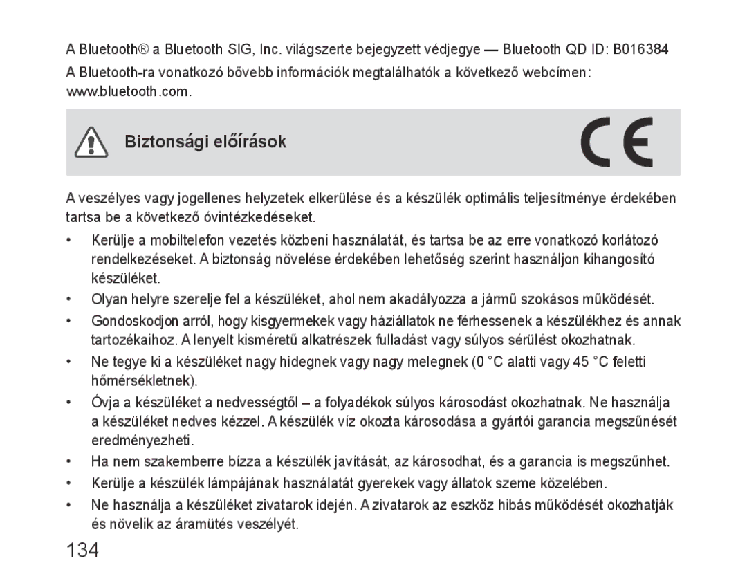 Samsung BHF1000VBECXSG, BHF1000VBECXEF, BHF1000VBECXET, BHF1000VMECFOP, BHF1000VBECFOP manual 134, Biztonsági előírások 