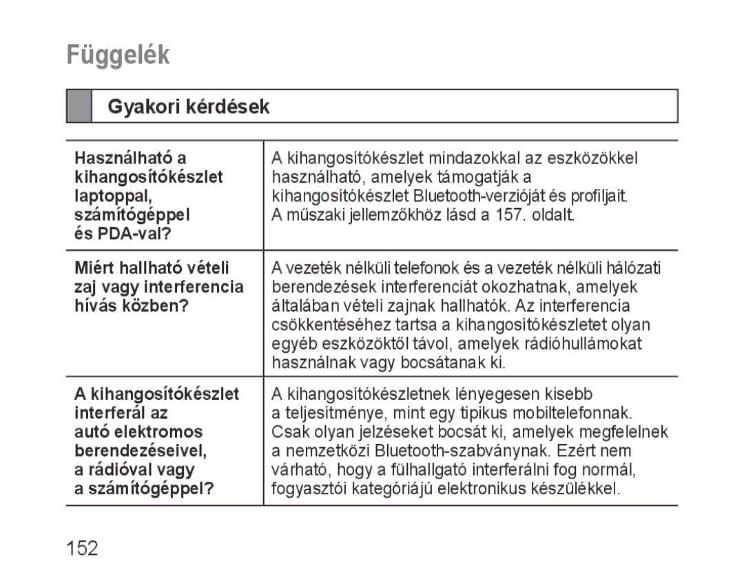 Samsung BHF1000VBECXEF, BHF1000VBECXET, BHF1000VMECFOP, BHF1000VBECFOP, BHF1000VBECXSG manual Függelék, Gyakori kérdések, 152 