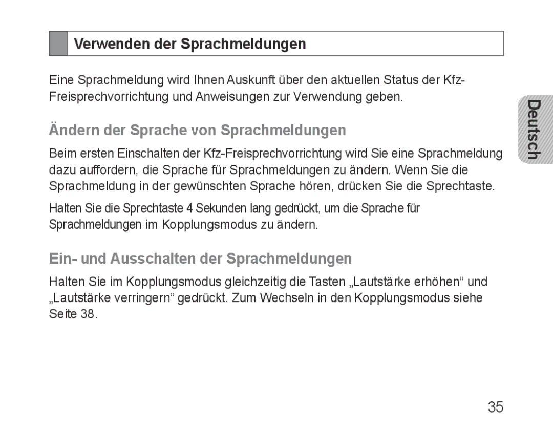 Samsung BHF1000VBECXSG, BHF1000VBECXEF manual Verwenden der Sprachmeldungen, Ändern der Sprache von Sprachmeldungen 