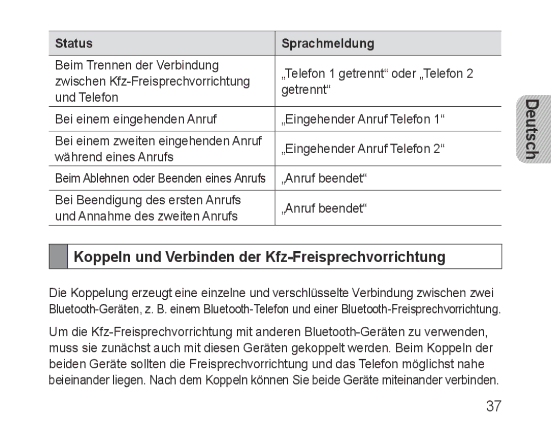 Samsung BHF1000VBECXEH, BHF1000VBECXEF, BHF1000VBECXET, BHF1000VMECFOP Koppeln und Verbinden der Kfz-Freisprechvorrichtung 