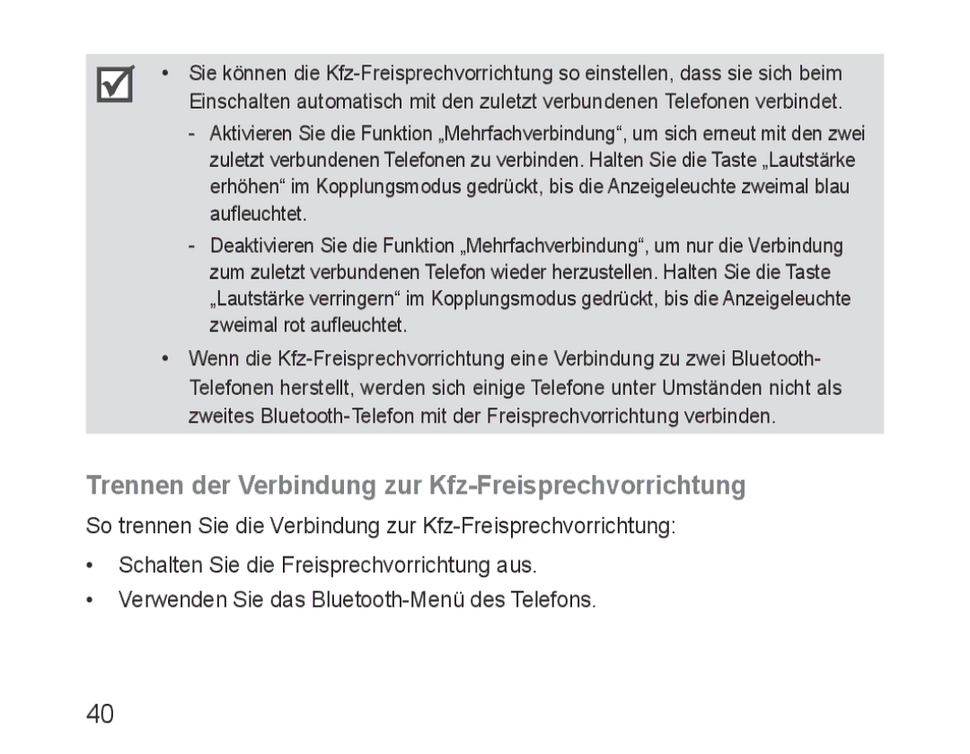 Samsung BHF1000VBECEUR, BHF1000VBECXEF, BHF1000VBECXET, BHF1000VMECFOP Trennen der Verbindung zur Kfz-Freisprechvorrichtung 