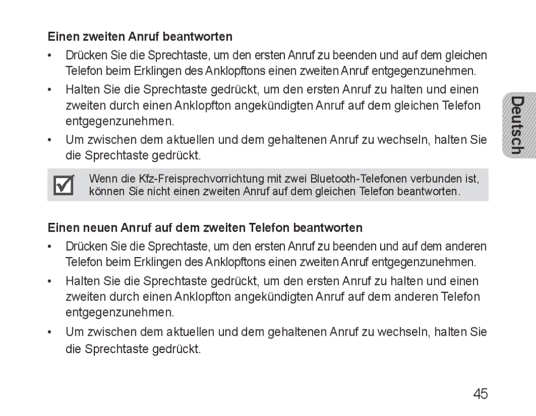 Samsung BHF1000VBECFOP manual Einen zweiten Anruf beantworten, Einen neuen Anruf auf dem zweiten Telefon beantworten 