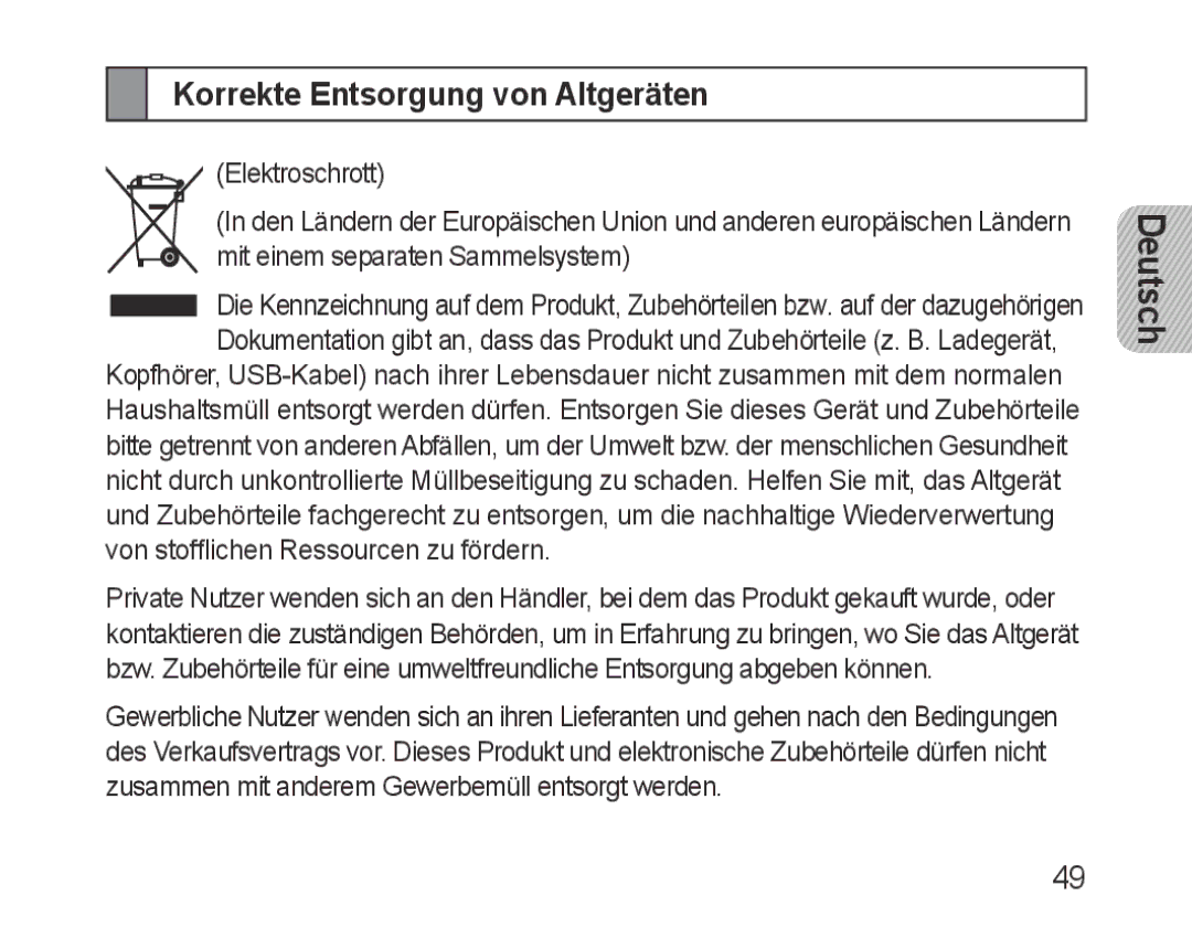 Samsung BHF1000VBECSEB, BHF1000VBECXEF, BHF1000VBECXET, BHF1000VMECFOP, BHF1000VBECFOP Korrekte Entsorgung von Altgeräten 