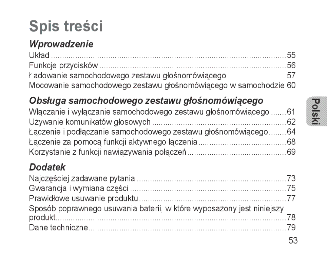 Samsung BHF1000VBECXEF, BHF1000VBECXET, BHF1000VMECFOP, BHF1000VBECFOP, BHF1000VBECXSG, BHF1000VBEGJED manual Spis treści 