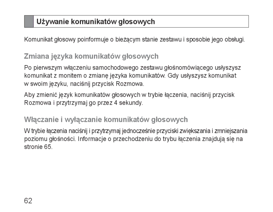 Samsung BHF1000VBECEUR, BHF1000VBECXEF, BHF1000VBECXET Używanie komunikatów głosowych, Zmiana języka komunikatów głosowych 