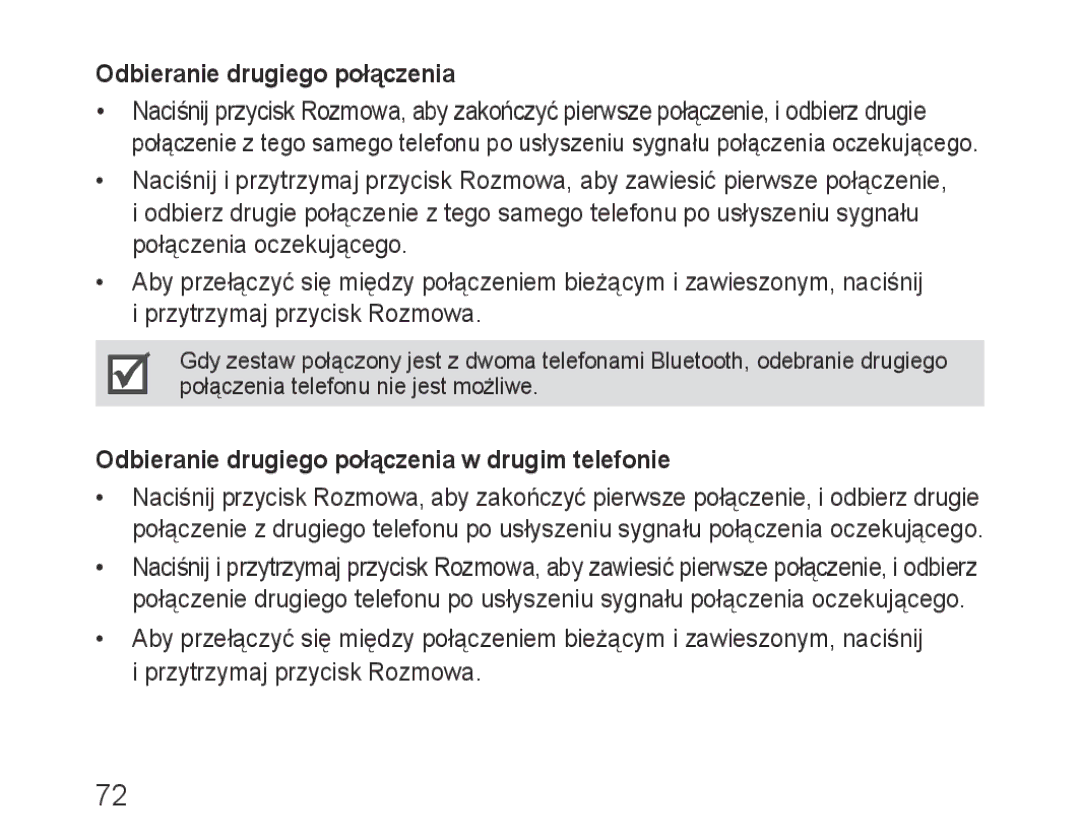 Samsung BHF1000VBECXEE, BHF1000VBECXEF, BHF1000VBECXET, BHF1000VMECFOP Odbieranie drugiego połączenia w drugim telefonie 