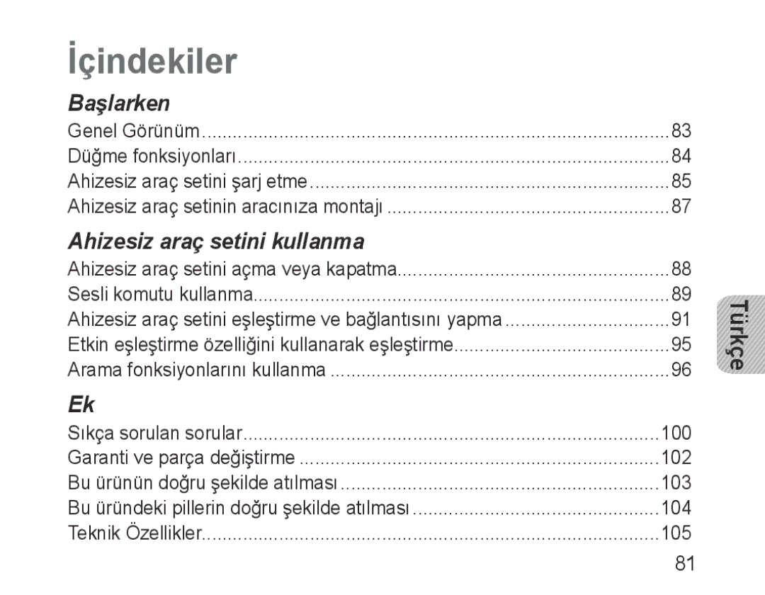 Samsung BHF1000VBECXEH, BHF1000VBECXEF, BHF1000VBECXET, BHF1000VMECFOP, BHF1000VBECFOP, BHF1000VBECXSG manual İçindekiler 