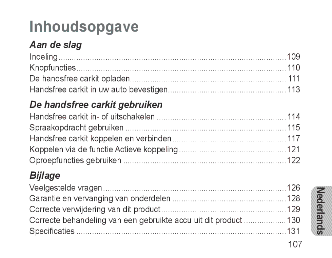 Samsung BHF1000VBECSER, BHF1000VBECXEF, BHF1000VBECXET, BHF1000VMECFOP, BHF1000VBECFOP, BHF1000VBECXSG manual Inhoudsopgave, 107 