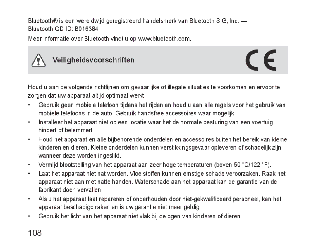 Samsung BHF1000VBECXEF, BHF1000VBECXET, BHF1000VMECFOP, BHF1000VBECFOP, BHF1000VBECXSG manual 108, Veiligheidsvoorschriften 