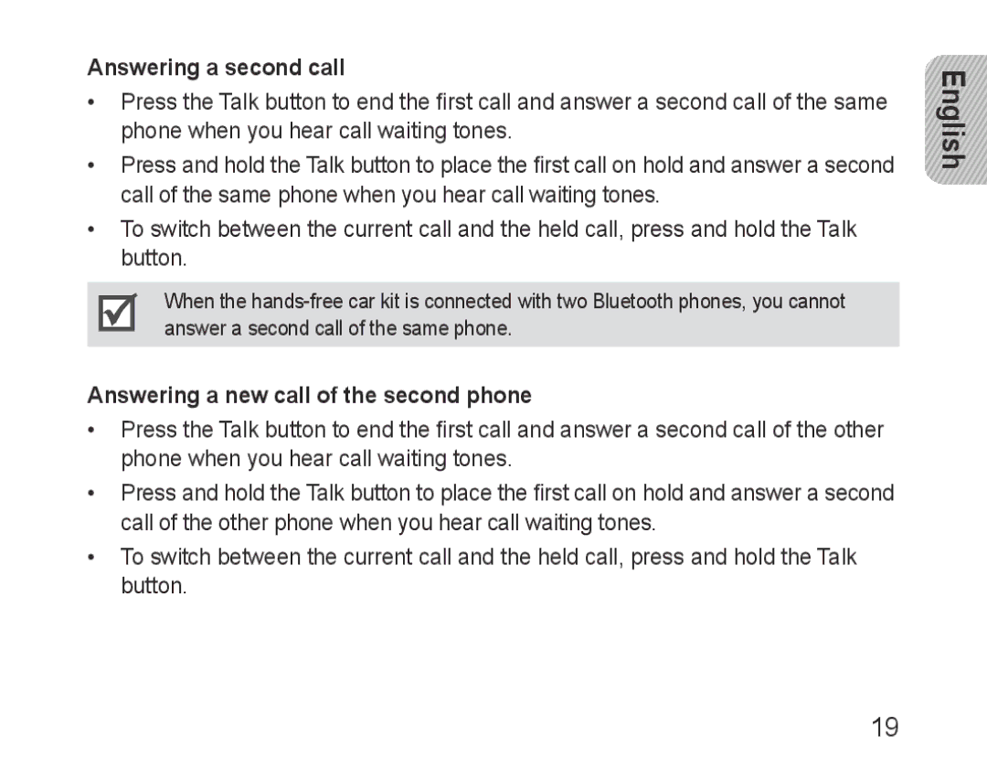 Samsung BHF1000VBECXET, BHF1000VBECXEF, BHF1000VMECFOP Answering a second call, Answering a new call of the second phone 