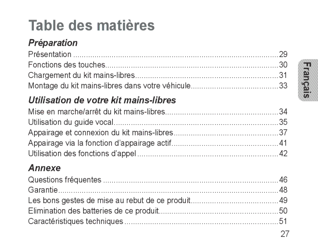 Samsung BHF1000VBECSER, BHF1000VBECXEF, BHF1000VBECXET, BHF1000VMECFOP, BHF1000VBECFOP, BHF1000VBECXSG manual Table des matières 