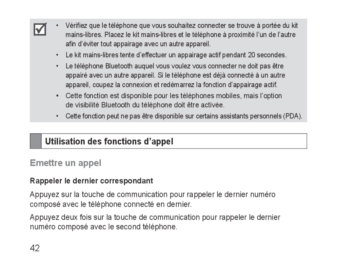 Samsung BHF1000VBECXSG manual Utilisation des fonctions d’appel, Emettre un appel, Rappeler le dernier correspondant 