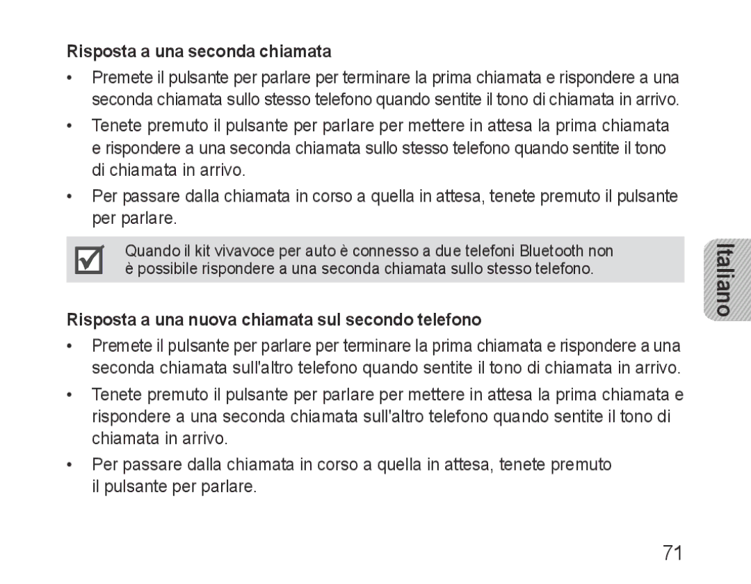 Samsung BHF1000VBECFOP, BHF1000VBECXEF Risposta a una seconda chiamata, Risposta a una nuova chiamata sul secondo telefono 