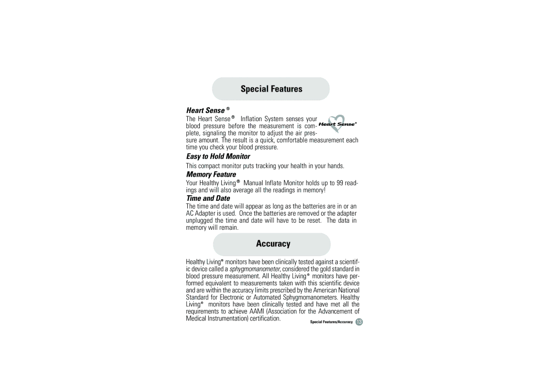 Samsung BHM-1008 owner manual Special Features, Accuracy 