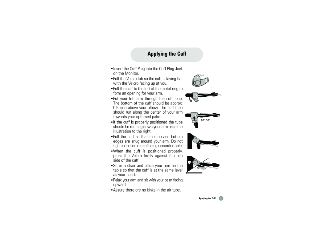 Samsung BHM-1008 owner manual Applying the Cuff, Insert the Cuff Plug into the Cuff Plug Jack on the Monitor 