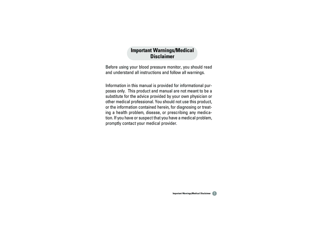 Samsung BHM-1008 owner manual Important Warnings/Medical Disclaimer 