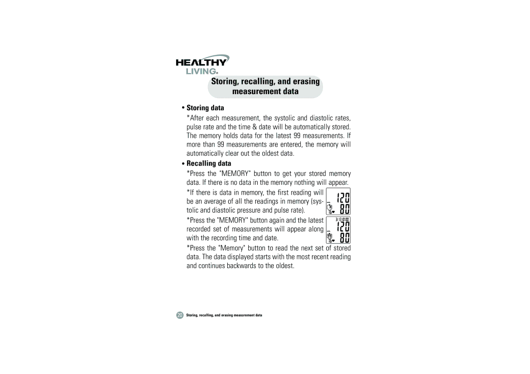 Samsung BHM-1008 owner manual Storing, recalling, and erasing Measurement data, Storing data, Recalling data 