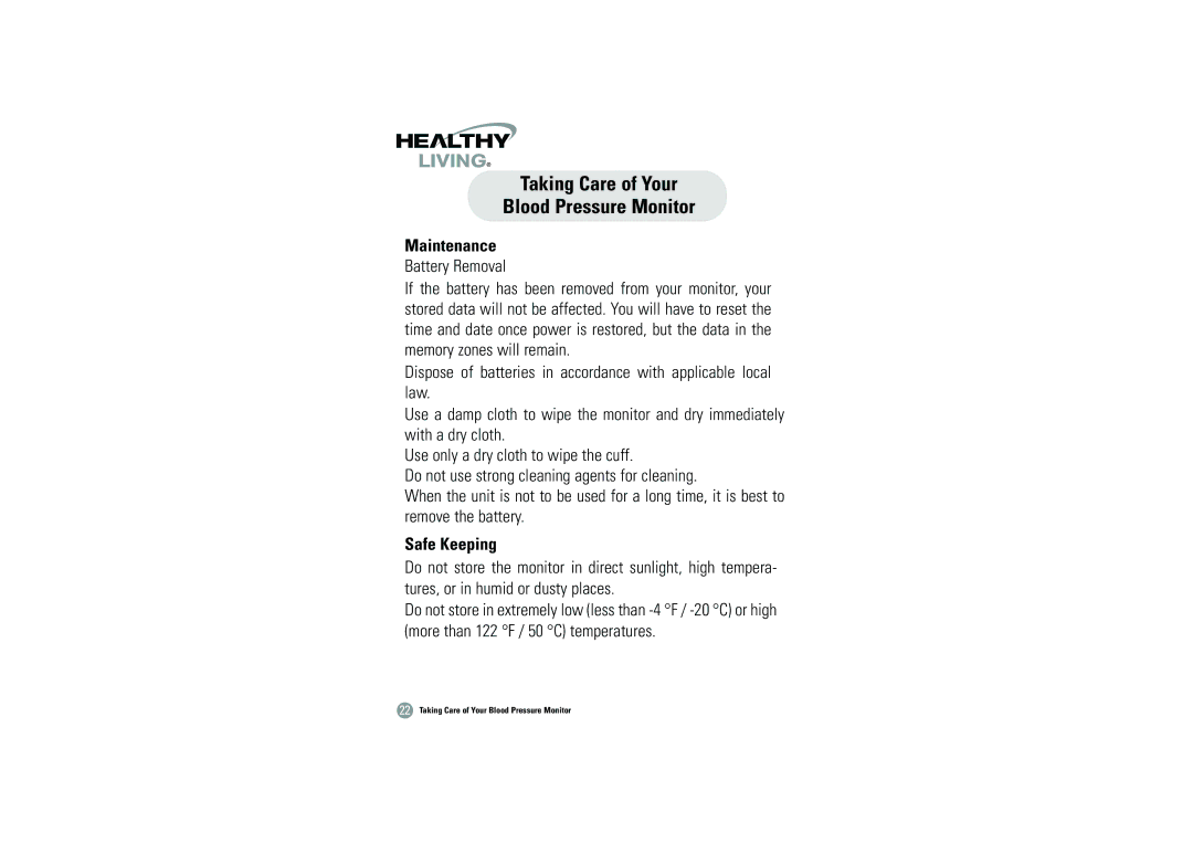 Samsung BHM-1008 owner manual Taking Care of Your Blood Pressure Monitor, Maintenance, Safe Keeping 